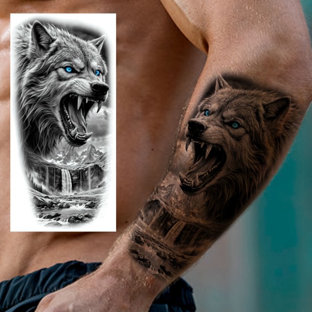 Vodoodporna začasna tatu nalepka z volkom
