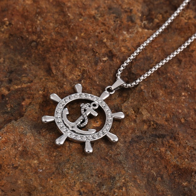 Moška verižica s sidrom in krmilom nerjaveča