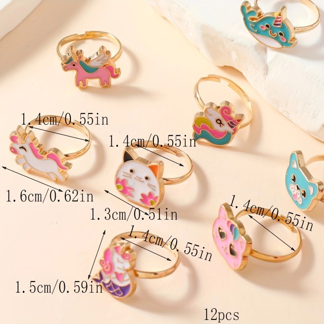 Komplet 12 nastavljivih prstanov za deklico