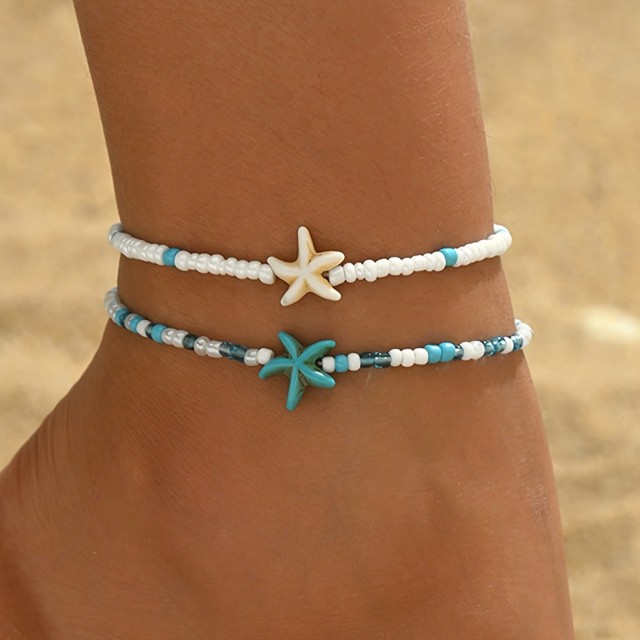 Komplet 2 zapestnic za nogo z morskimi zvezdicami