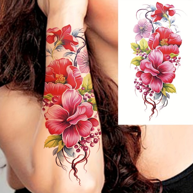 Vodoodporna tatu nalepka s 3D motivom pisanih cvetov