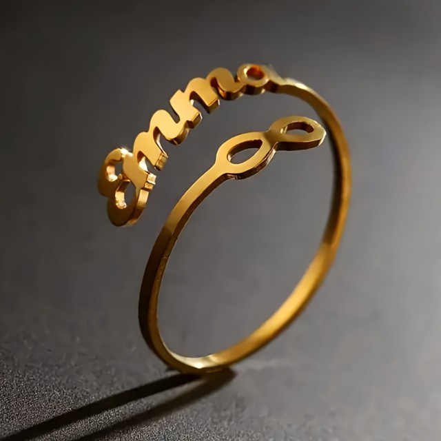 Personaliziran prstan z imenom in Infinity znakom - odprt prstan iz nerjavečega jekla