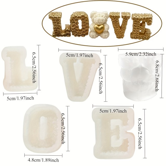 5 delni set silikonskih modelov LOVE z medvedkom