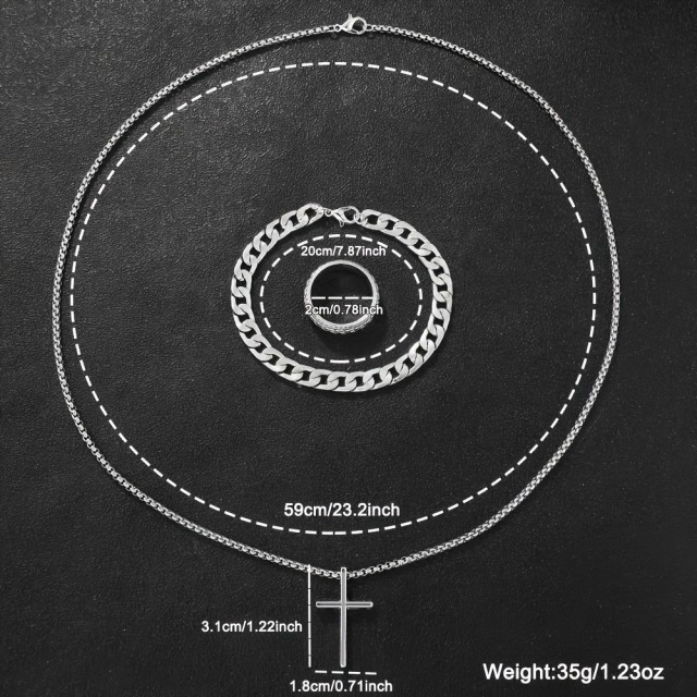 3-delni moški komplet nakita s križem 2 barvi