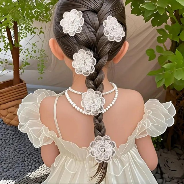 Komplet 5 čipkastih lasnih sponk v obliki rožice