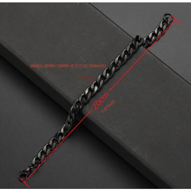 Črna moška zapestnica z verigo