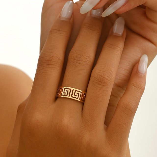 Nastavljiv odprti prstan za ženske, geometrijski izrezani dizajn