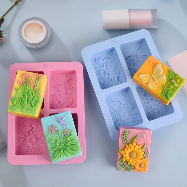 2 kosa silikonskih modelov za milo v obliki pravokotnika s 4 votlinami