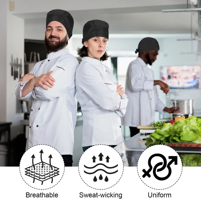 Črna kuharska kapa s prilejagočo vrvico