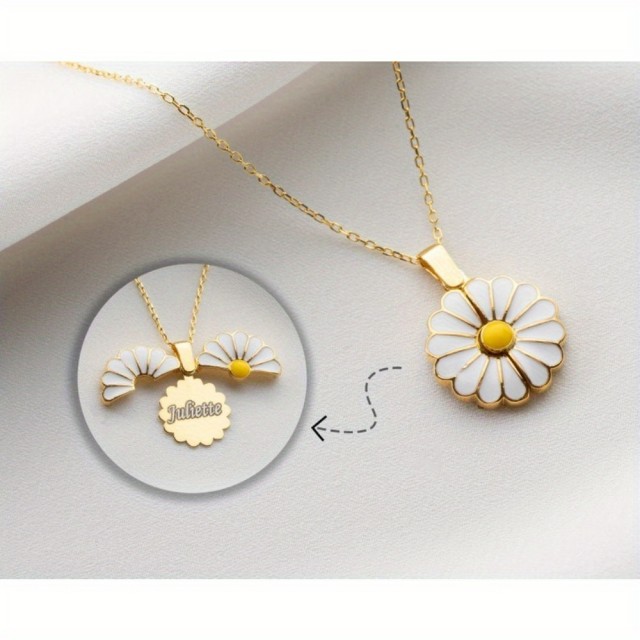 Personalizirana ženska ogrlica z marjetico in gravuro po želji