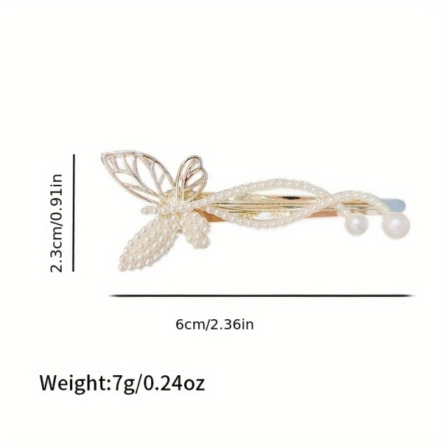2 kosa lasnih sponk z umetnimi biseri in kristali v obliki metulja 