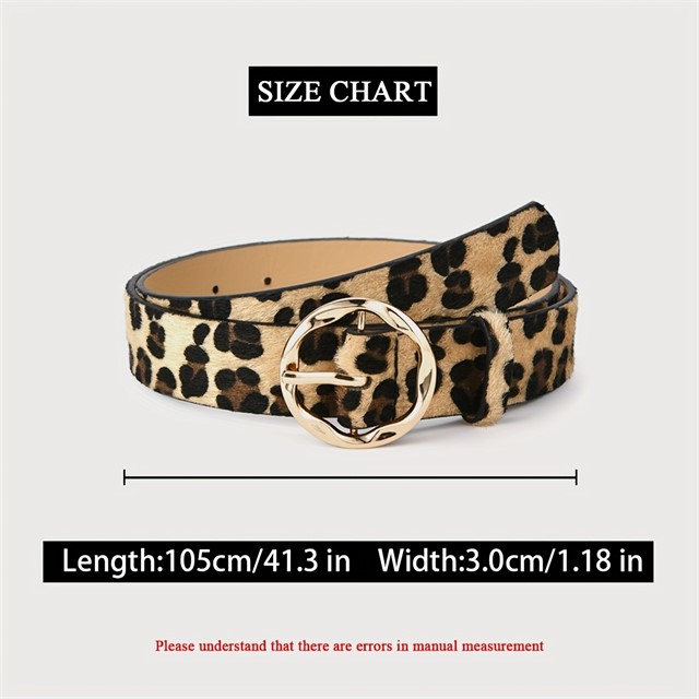 Ženski pas z leopardjim vzorcem in okroglo zlato zaponko