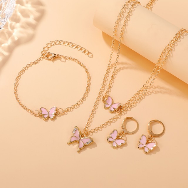 3 delni set nakita z roza ali belimi metuljčki 