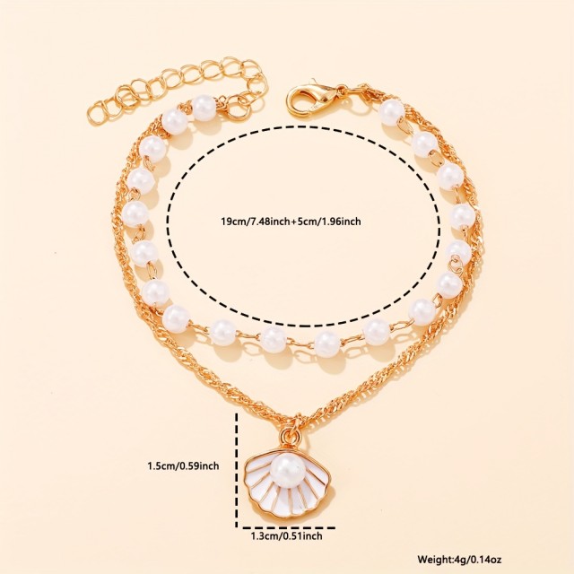 Dvodelna zapestnica za nogo s školjko in perlicami