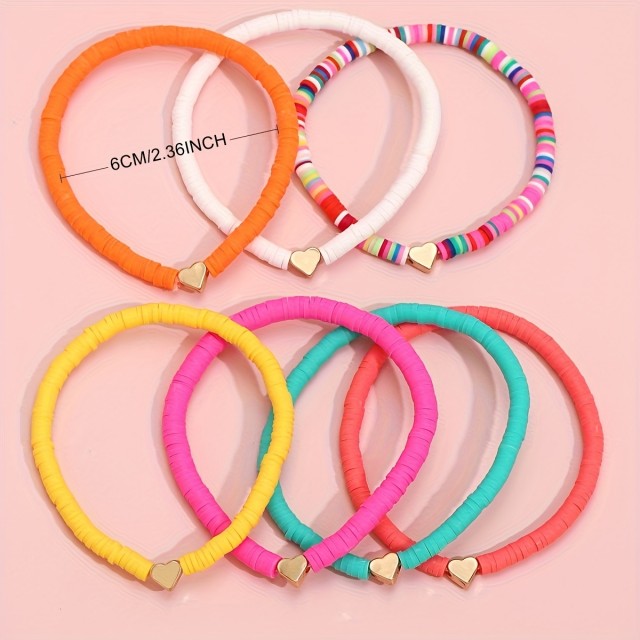 Pisan poletni komplet 7 zapestnic s srci