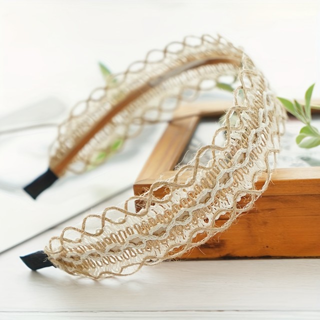 Boho pleten obroč za lase rjavo bel