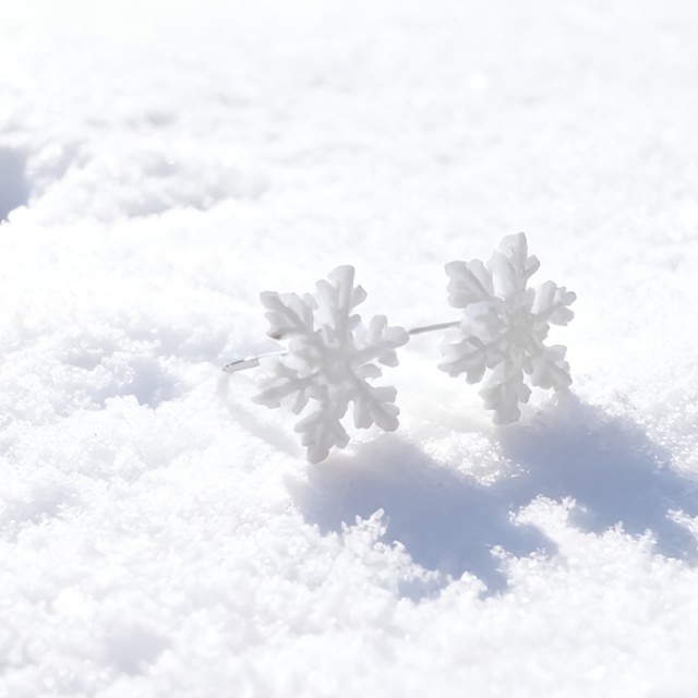 1 par elegantnih zimskih uhanov v obliki bele snežinke