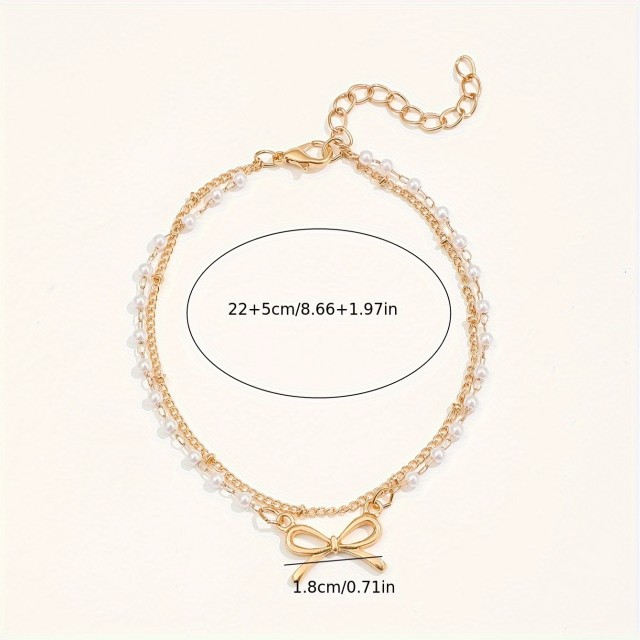 Dvodelni komplet zapestnice za nogo z zlato pentljo in perlicami