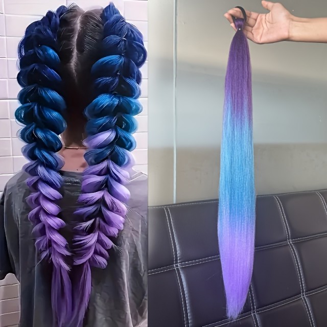 Ombre vijolično-moder lasni podaljšek – 65 cm