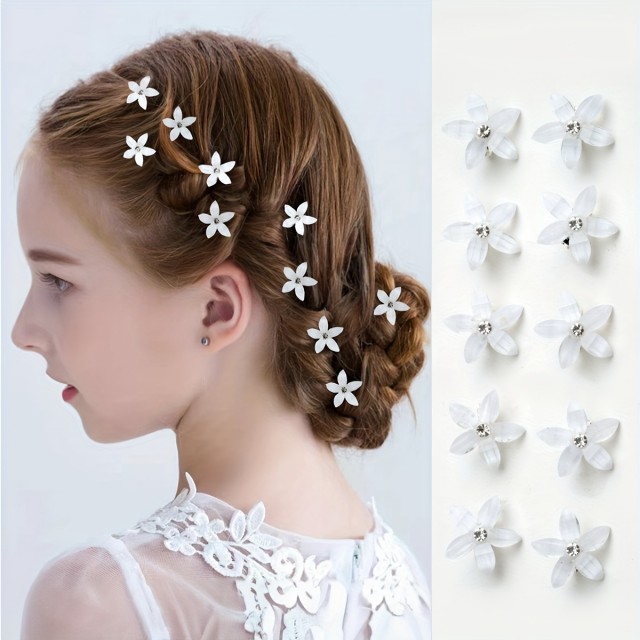 10 kosov dekliških lasnih sponk z okrasnimi cvetovi iz kamna