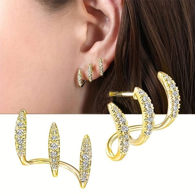 Enostavni uhani iz nerjavečega jekla, s cirkoni 2 barvi