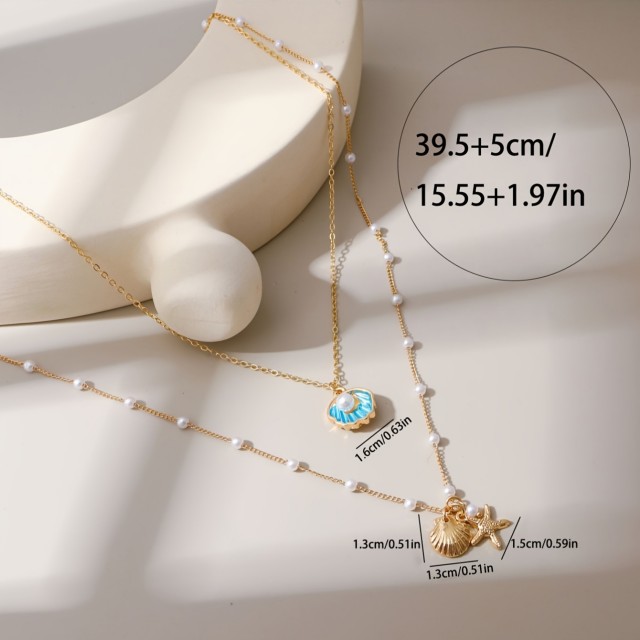 Čudovita poletna dvodelna ogrlica s školjkami in morsko zvezdo