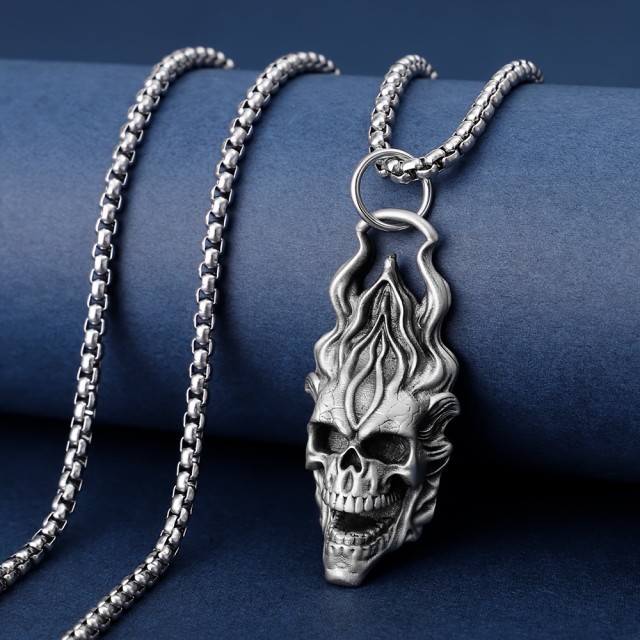 Ogrlica za moške z ognjeno lobanjo 
