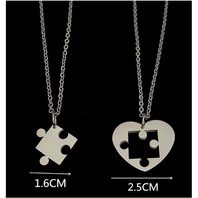 Komplet 2 verižic v srebrni barvi puzzle srca 