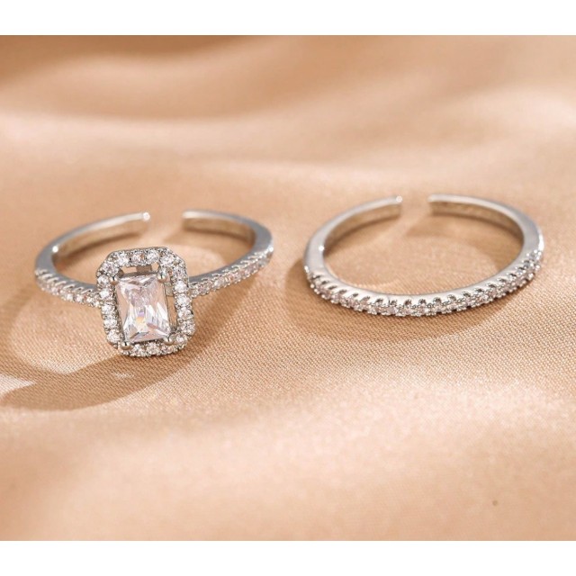 Elegantni set prstanov z bleščečimi kristali - 2 kosa