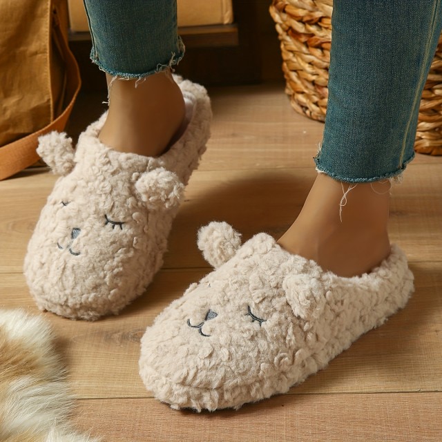 Mehki ženski plišasti copati z motivom zaspanega medvedka
