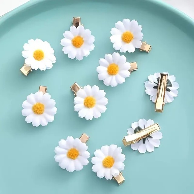 Komplet 10 prikupnih sponk za lase s cvetom marjetice