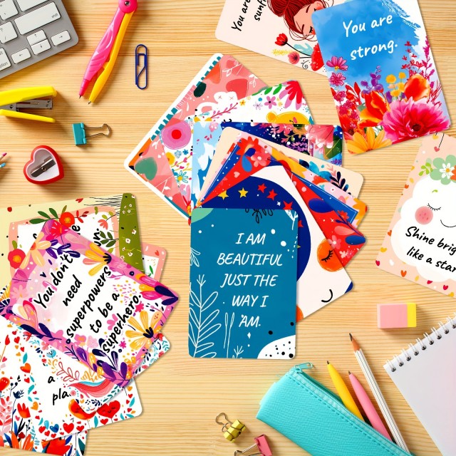 Komplet 50 kosov Zabavnih in Barvitih Kartic s Pozitivnimi Citati 