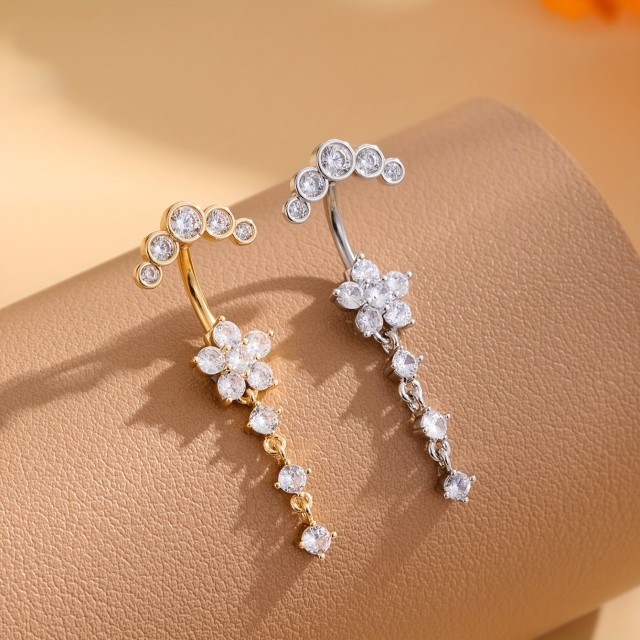 Piercing za popek z rožico in kamenčki