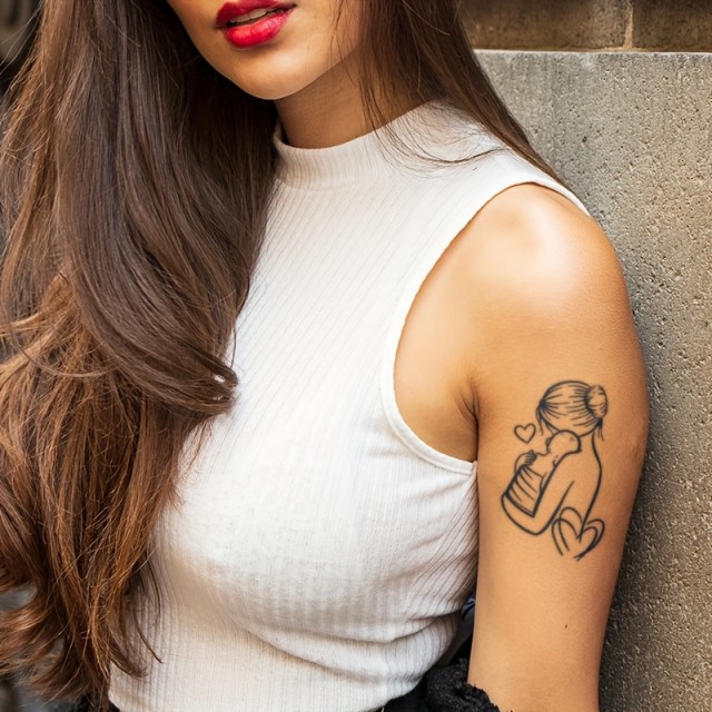 Minimalistična vodoodporna začasna tatu nalepka z mamo in otrokom