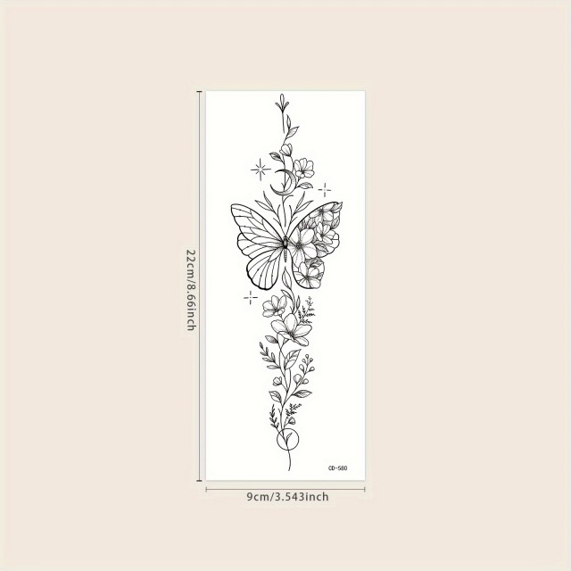Vodoodporna tatu nalepka z motivom metulja za hrbet