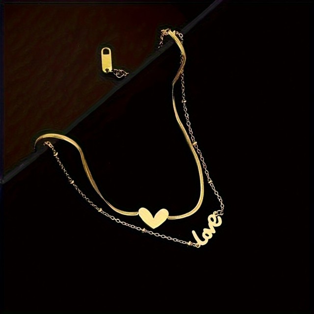 Zlata dvojna zapestnica za nogo LOVE srce