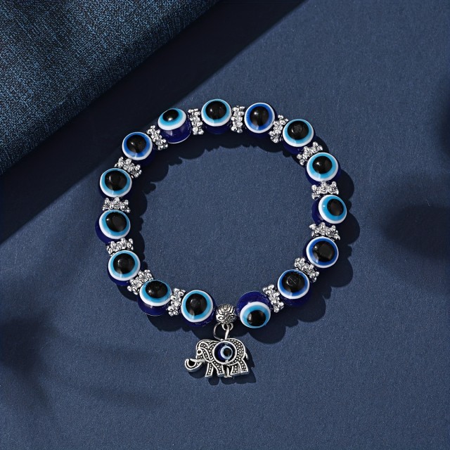 Zapestnica z obeskom slončka in Evil Eye perlami