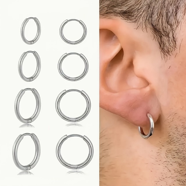 Moški okrogli uhani nerjaveči - komplet 4 parov srebrne ali črne barve 