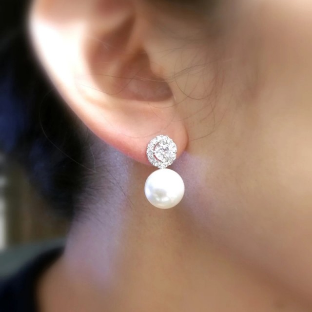 Elegantni viseči uhani z biserom in cirkoni