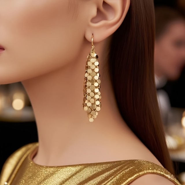 Zlati viseči uhani z mrežastim vzorcem