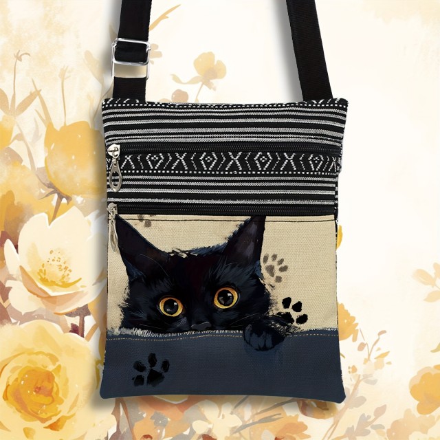 Ženska torbica čez ramo z motivom muce