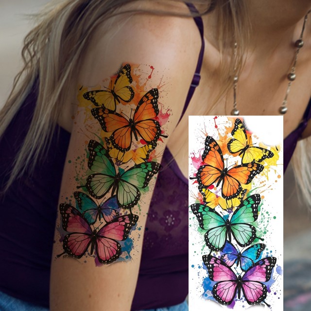 Vodoodporni začasni tatoo s pisanimi metulji