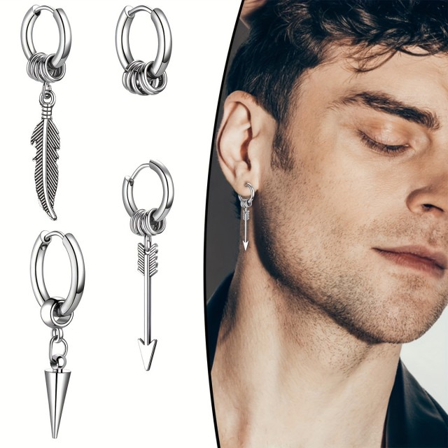 Moški komplet 4 enojnih uhanov