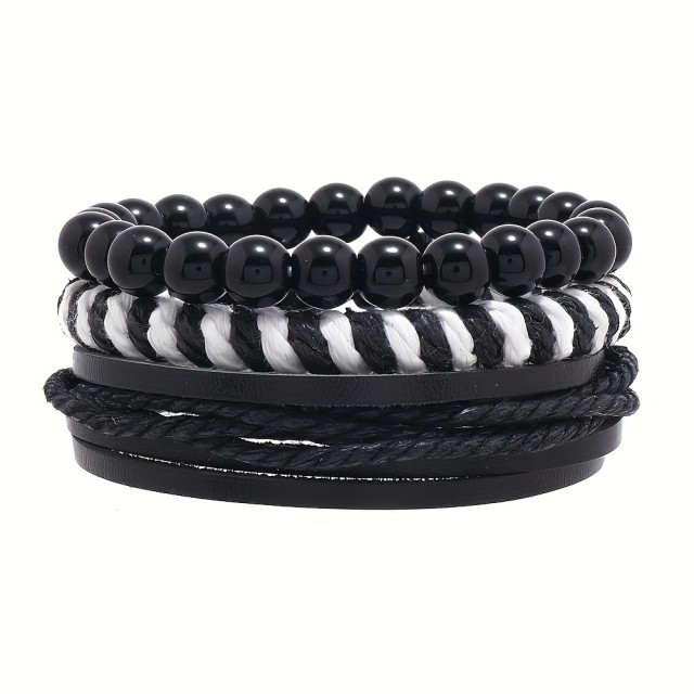 Komplet 3 moških zapestnic v črno beli kombinaciji