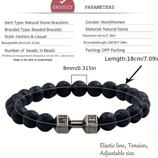 Moška elastična zapestnica iz naravnega črnega kamna v obliki uteži