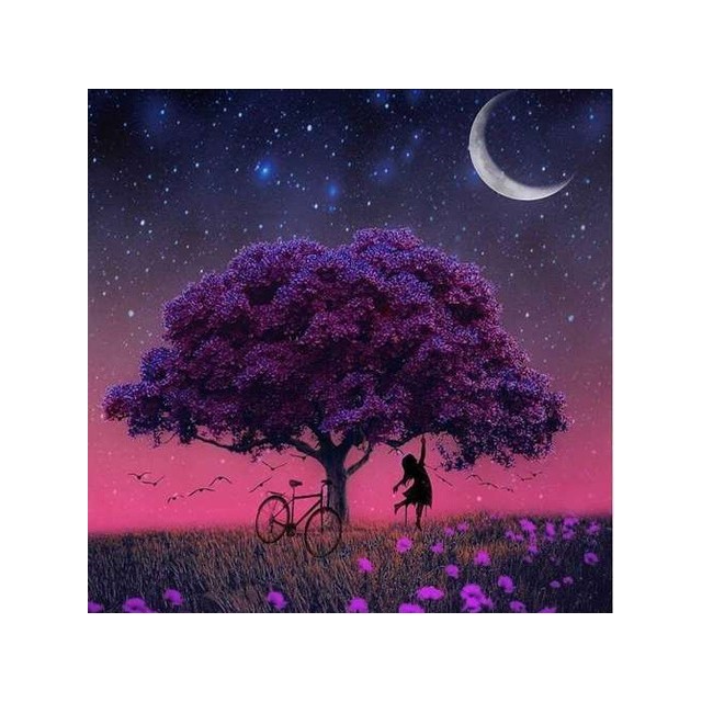 Diamantna slika - slikanje s kristalčki DREVO POD LUNO 