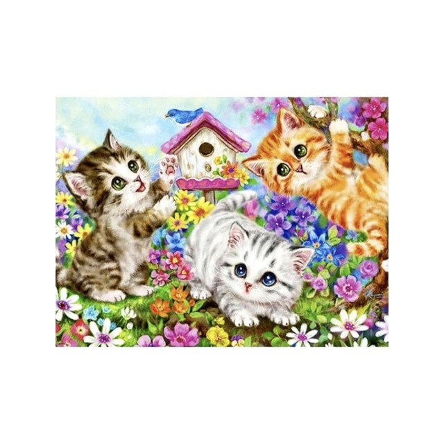 Slikanje po številkah – Mucke v vrtu (40×50 cm)