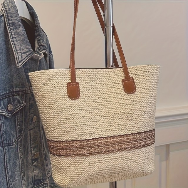 Prelepa pletena torbica z ročaji 2 barvi 7191