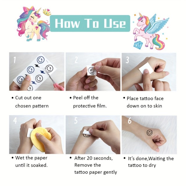 Komplet 20 čarobnih začasnih tatujev samorogi