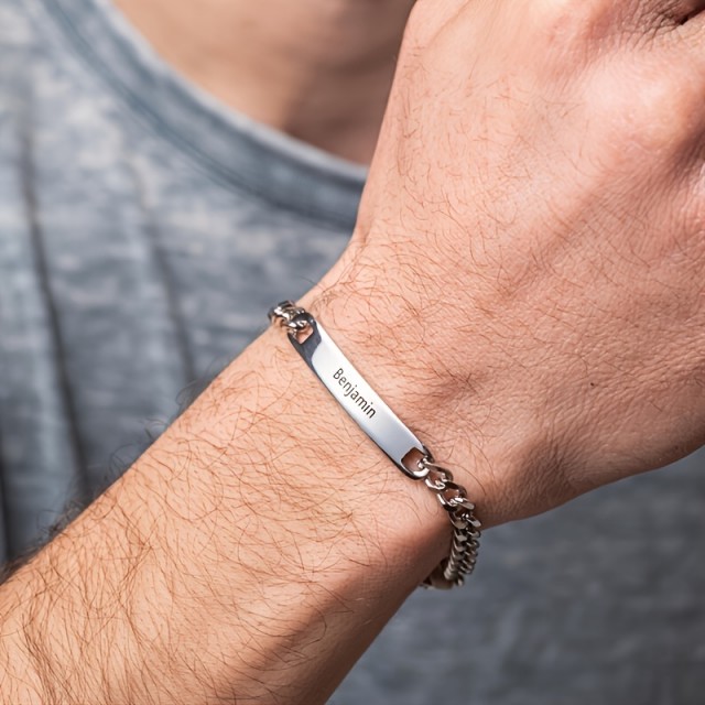 Moška personalizirana zapestnica v kubanskem stilu z gravuro po želji